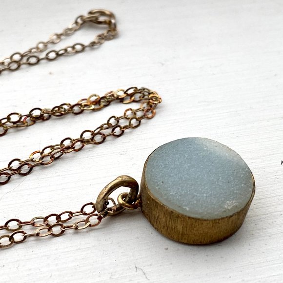 Gold Light Baby Blue Druzy Necklace 14k Gold - Picture 7 of 8